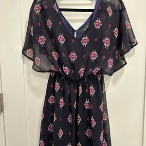 Navy and Pink Patterned Mini Dress